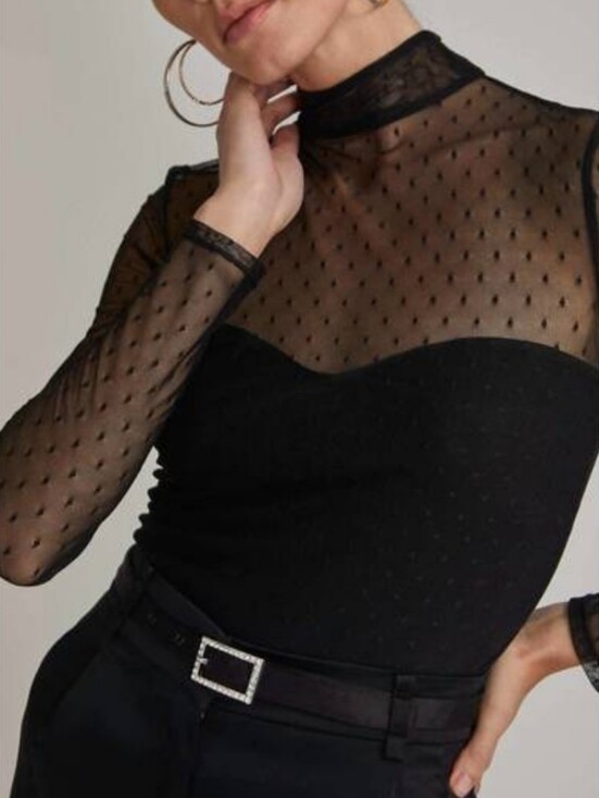 Generation Love Tops - NWT Generation Love "Suri Polka Dot" Black Sheer Turtle Neck Long Sleeve Top. M.
